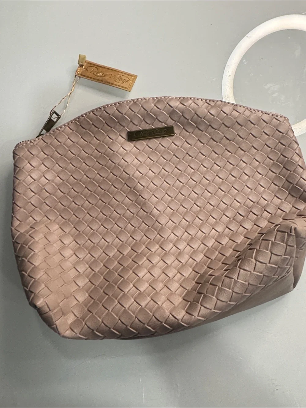 Woven Blush Cosmetic Pouch with Gold Accent